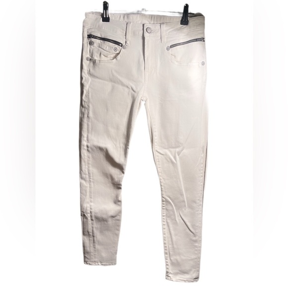 R13 Low-Rise Biker Boy 5 Stretch Trendy Pockets Cropped Designer Jeans White 26 - Picture 2 of 7